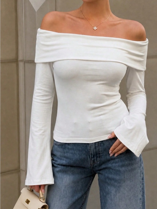 Yio Moda Tops - Off Shoulder Flare Sleeve Top